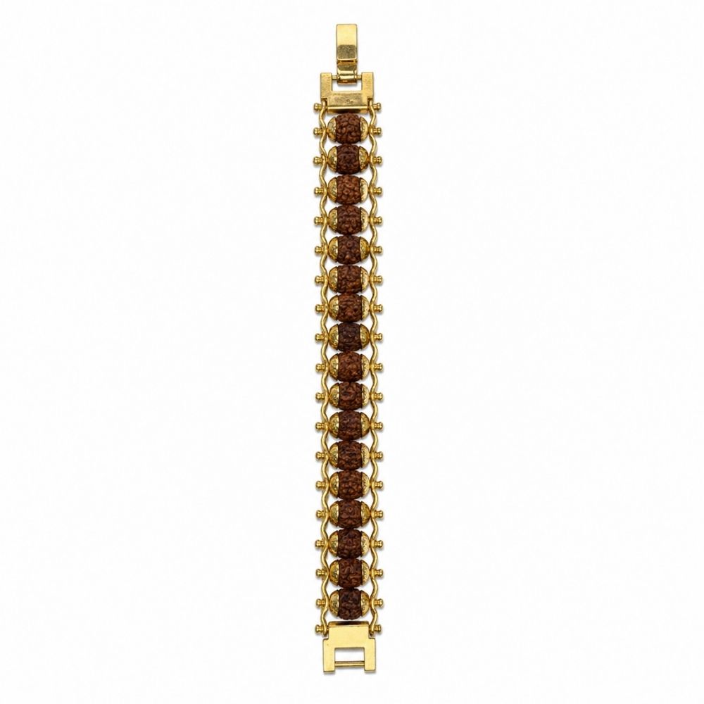 Etnico Gold Plated Rudraksha Bracelet for Men Women | Unisex Spiritual Link Kada | Rudraksha Beads Accessory for Balance, Harmony & Positive Energy | Meditation Yoga Wear | Gift for Men Women (MJB010FL)
