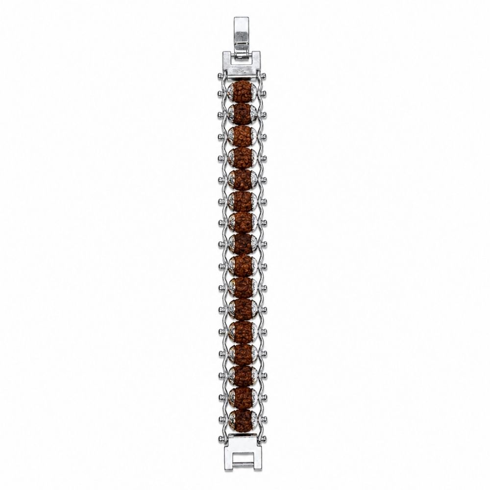 Etnico Silver Plated Rudraksha Bracelet for Men Women | Unisex Spiritual Link Kada | Rudraksha Beads Accessory for Balance, Harmony & Positive Energy | Meditation Yoga Wear | Gift for Men Women (MJB010S)