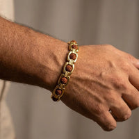 Etnico Gold Plated Rudraksha Bracelet for Men Women | Unisex Spiritual Link Kada | Traditional Beads Accessory for Grounding, Balance & Positive Energy | Meditation Yoga Wear | Gift for Men Women (MJB014ZFL)