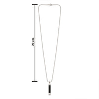 Etnico Silver?Tone Rectangular Bar Pendant Necklace with Black Center Detailing (MJN004S)