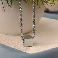 Etnico Silver?Tone Cube Pendant Necklace with Geometric Design & Link Chain (MJN006S)
