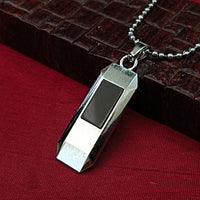 Etnico Silver?Tone Hexagonal Pendant Necklace with Black Inlay & Ball Chain (MJN011S)