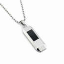 Etnico Silver?Tone Hexagonal Pendant Necklace with Black Inlay & Ball Chain (MJN011S)
