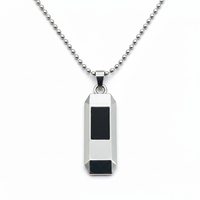 Etnico Silver?Tone Hexagonal Pendant Necklace with Black Inlay & Ball Chain (MJN011S)