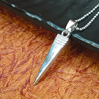 Etnico Silver?Tone Triangular Pendant Necklace with Engraved Line Detailing & Ball Chain (MJN012S)