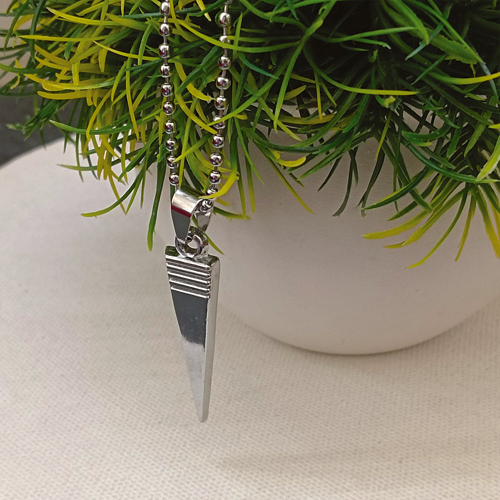 Etnico Silver?Tone Triangular Pendant Necklace with Engraved Line Detailing & Ball Chain (MJN012S)