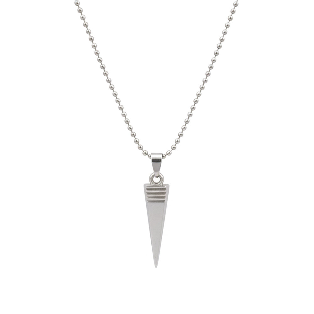 Etnico Silver?Tone Triangular Pendant Necklace with Engraved Line Detailing & Ball Chain (MJN012S)