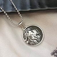 Etnico Silver?Tone Lion Head Pendant Necklace with Embossed Detailing & Ball Chain (MJN013S)