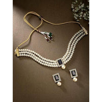 Etnico Gold Plated Pearl Choker Necklace & Earrings Set For Women (ML237B)