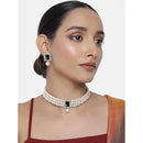Etnico Gold Plated Pearl Choker Necklace & Earrings Set For Women (ML237B)