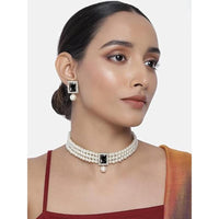 Etnico Gold Plated Pearl Choker Necklace & Earrings Set For Women (ML237B)