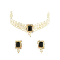 Etnico Gold Plated Pearl Choker Necklace & Earrings Set For Women (ML237B)