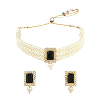 Etnico Gold Plated Pearl Choker Necklace & Earrings Set For Women (ML237B)