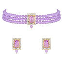 Etnico Gold Plated Pearl Choker Necklace & Earrings Set For Women (ML237PuPu)
