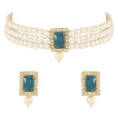 Etnico Gold Plated Pearl Choker Necklace & Earrings Set For Women (ML237RMG)