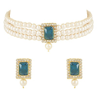 Etnico Gold Plated Pearl Choker Necklace & Earrings Set For Women (ML237RMG)