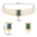 Etnico Gold Plated Pearl Choker Necklace & Earrings Set For Women (ML237RMG)