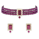 Etnico Gold Plated Pearl Choker Necklace & Earrings Set For Women (ML237WiWi)