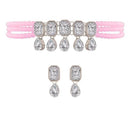 Etnico Silver Plated Traditional Stone Studded Pearl Choker Necklace with Earrings Set For Women (ML249ZPi)