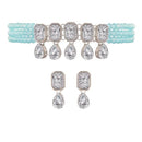 Etnico Silver Plated Traditional Stone Studded Pearl Choker Necklace with Earrings Set For Women (ML249ZSb)