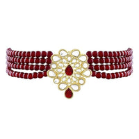 Etnico Gold Plated Kundan & Pearl Choker Necklace & Earrings Set For Women (ML263M)