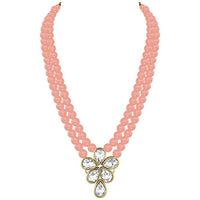 Etnico Gold Plated Traditional Kundan & Pearl Studded Necklace Jewellery Set For Women (ML311) (Peach)