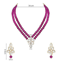 Etnico Gold Plated Traditional Kundan & Pearl Studded Necklace Jewellery Set For Women (ML311) (Wine)