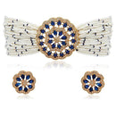 Etnico Gold Plated CZ Crystal Pendant Pearl Choker Necklace & Earrings Set For Women (ML312Bl)