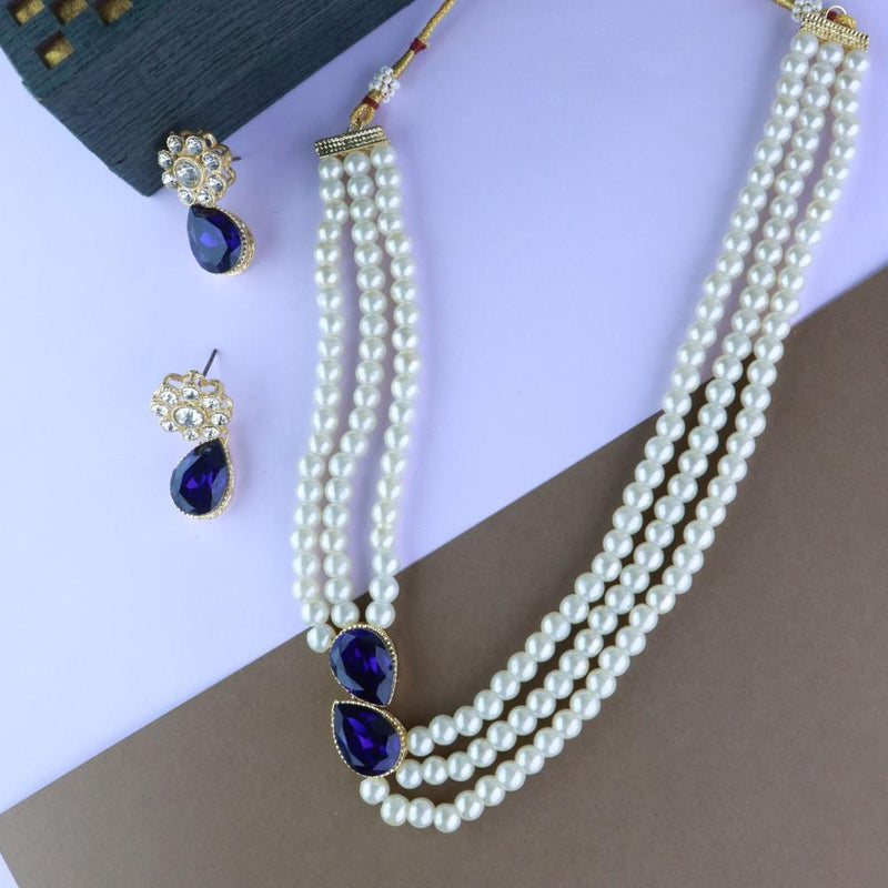Etnico Gold Plated Traditional Stone Studded Pearl Choker Necklace Jewellery Set For Women/Girls (ML315Bl)