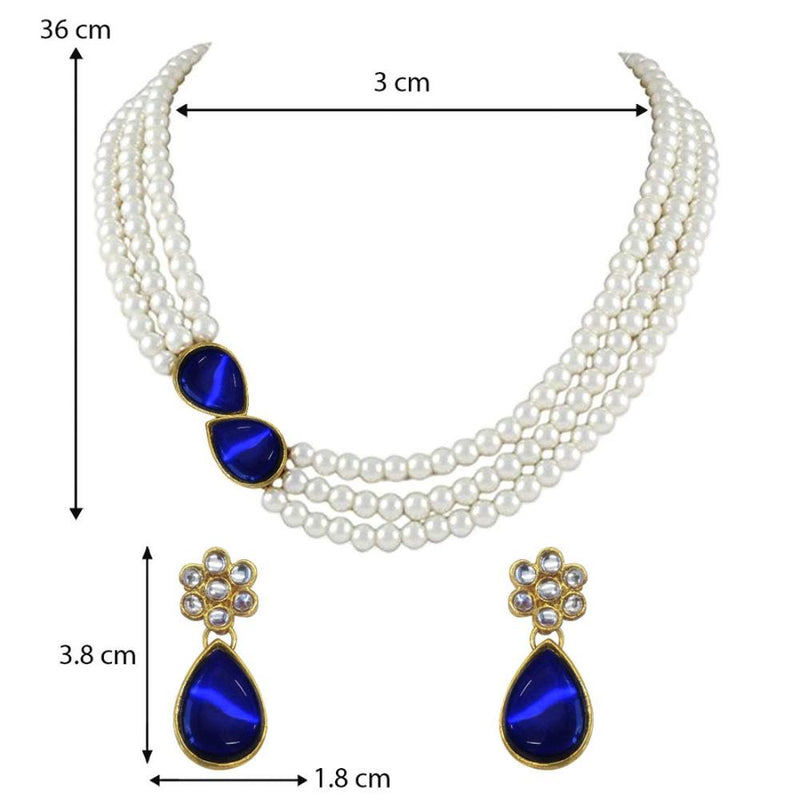 Etnico Gold Plated Traditional Stone Studded Pearl Choker Necklace Jewellery Set For Women/Girls (ML315Bl)