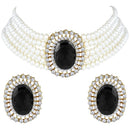 Etnico Gold Plated Traditional Stone Studded Pearl Choker Necklace Jewellery Set For Women/Girls (ML316) (Black)