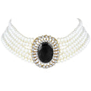 Etnico Gold Plated Traditional Stone Studded Pearl Choker Necklace Jewellery Set For Women/Girls (ML316) (Black)