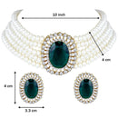 Etnico Gold Plated Traditional Green Stone Studded Pearl Choker Necklace Jewellery Set For Women/Girls (ML316G)