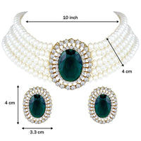 Etnico Gold Plated Traditional Green Stone Studded Pearl Choker Necklace Jewellery Set For Women/Girls (ML316G)