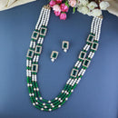 Etnico Gold Plated Traditional Stone Studded Multi Strand Long Pearl Necklace Jewellery With Stud Earrings Set For Women/Girls (Green)
