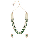 Etnico Gold Plated Traditional Stone Studded Multi Strand Long Pearl Necklace Jewellery With Stud Earrings Set For Women/Girls (Green)