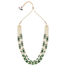 Etnico Gold Plated Traditional Stone Studded Multi Strand Long Pearl Necklace Jewellery With Stud Earrings Set For Women/Girls (Green)