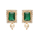 Etnico Gold Plated Traditional Stone Studded Multi Strand Long Pearl Necklace Jewellery With Stud Earrings Set For Women/Girls (Green)