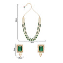 Etnico Gold Plated Traditional Stone Studded Multi Strand Long Pearl Necklace Jewellery With Stud Earrings Set For Women/Girls (Green)