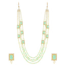 Etnico Gold Plated Traditional Stone Studded Multi Strand Long Pearl Necklace Jewellery With Stud Earrings Set For Women/Girls (ML317Min)