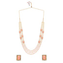 Etnico Gold Plated Traditional Stone Studded Multi Strand Long Pearl Necklace Jewellery With Stud Earrings Set For Women/Girls (Pink)