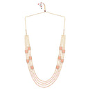 Etnico Gold Plated Traditional Stone Studded Multi Strand Long Pearl Necklace Jewellery With Stud Earrings Set For Women/Girls (Pink)
