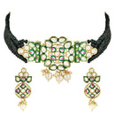 Etnico Gold Plated Traditional Pearl Kundan Studded Meenakari Choker Necklace With Earring Set For Women/Girls (ML319G)