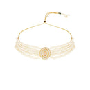 Etnico Gold Plated Traditional Stone Pearl Choker Necklace With Earrings Set For Women (ML321Pe)