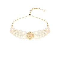 Etnico Gold Plated Traditional Stone Pearl Choker Necklace With Earrings Set For Women (ML321Pe)