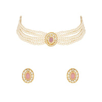 Etnico Gold Plated Traditional Stone Pearl Choker Necklace With Earrings Set For Women (ML321Pu)