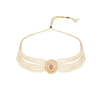 Etnico Gold Plated Traditional Stone Pearl Choker Necklace With Earrings Set For Women (ML321Pu)
