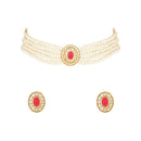 Etnico Gold Plated Traditional Stone Pearl Choker Necklace With Earrings Set For Women (ML321Q)