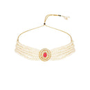 Etnico Gold Plated Traditional Stone Pearl Choker Necklace With Earrings Set For Women (ML321Q)