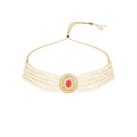 Etnico Gold Plated Traditional Stone Pearl Choker Necklace With Earrings Set For Women (ML321Q)